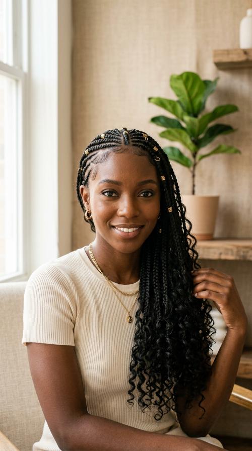 Goddess Fulani Braids with Curly Ends