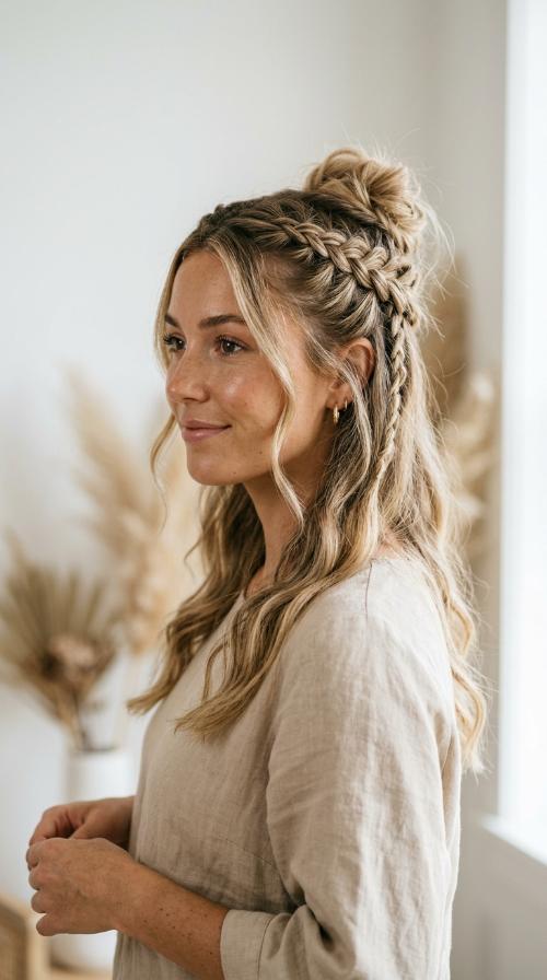 Half-Up French Braid Crown