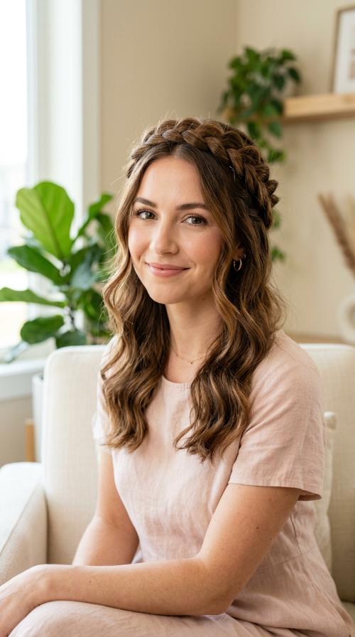 Half-Up Half-Down Braided Crown