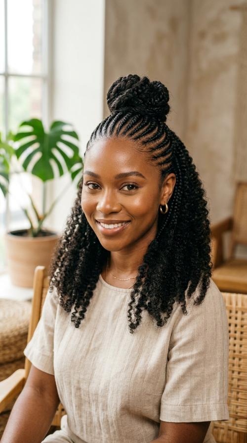 Half-Up Half-Down Cornrow Style
