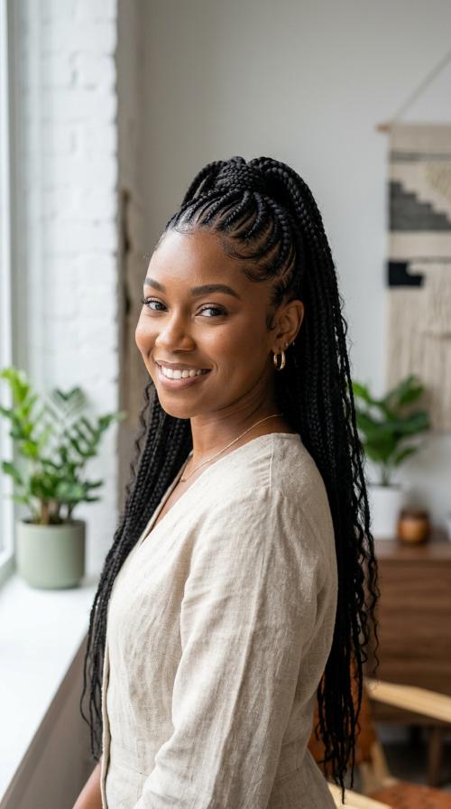 Half-Up Half-Down Stitch Braids