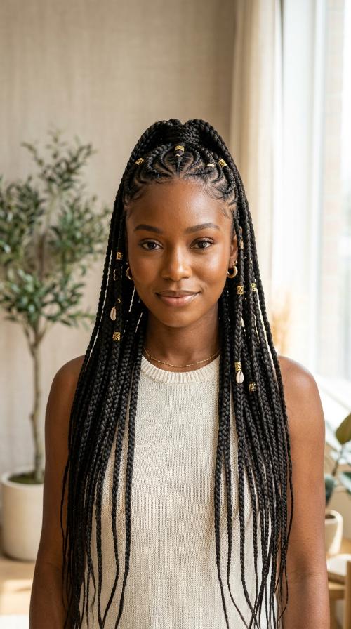 Half-Up, Half-Down Tribal Braids