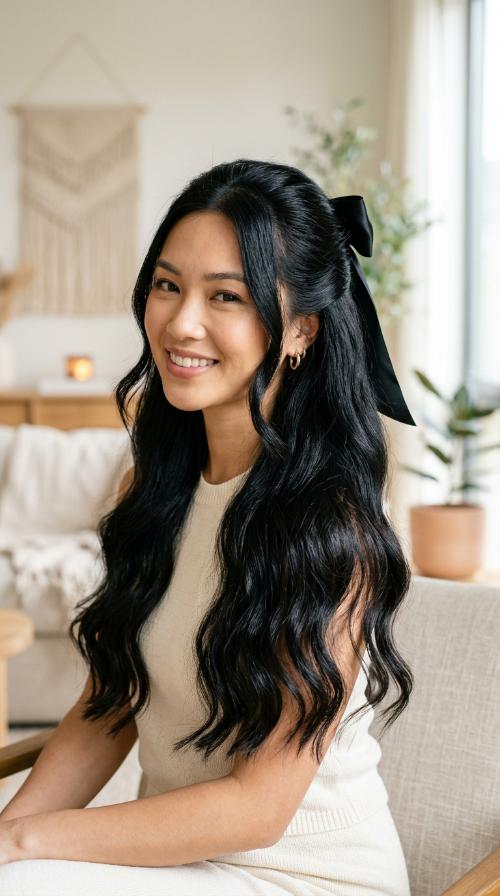 Half-Up Half-Down with Silk Ribbon