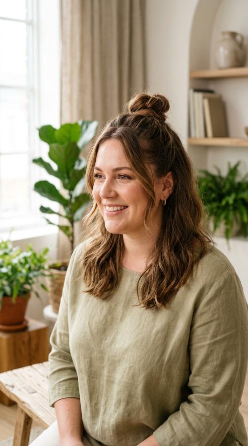 Half-Up Top Knot for Mid-Length Hair