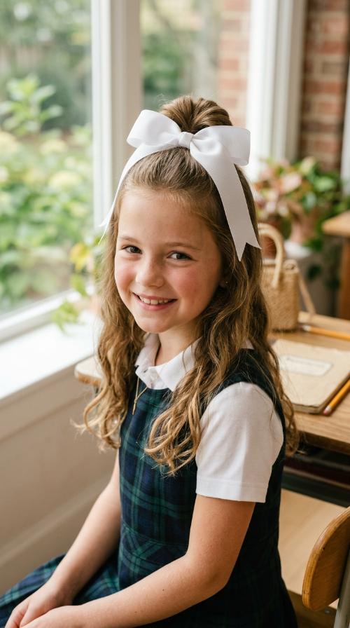 Half-Up Top Knot with Cascading Bow