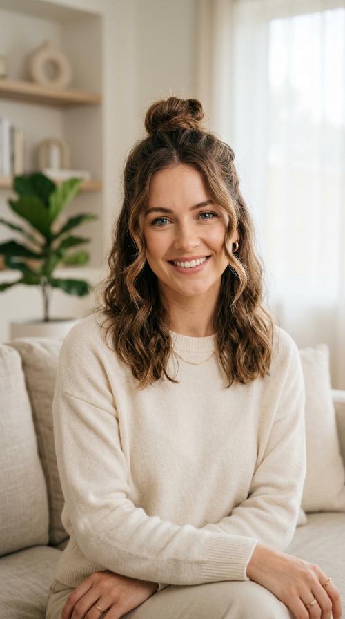 Half-Up Top Knot with Face-Framing Tendrils
