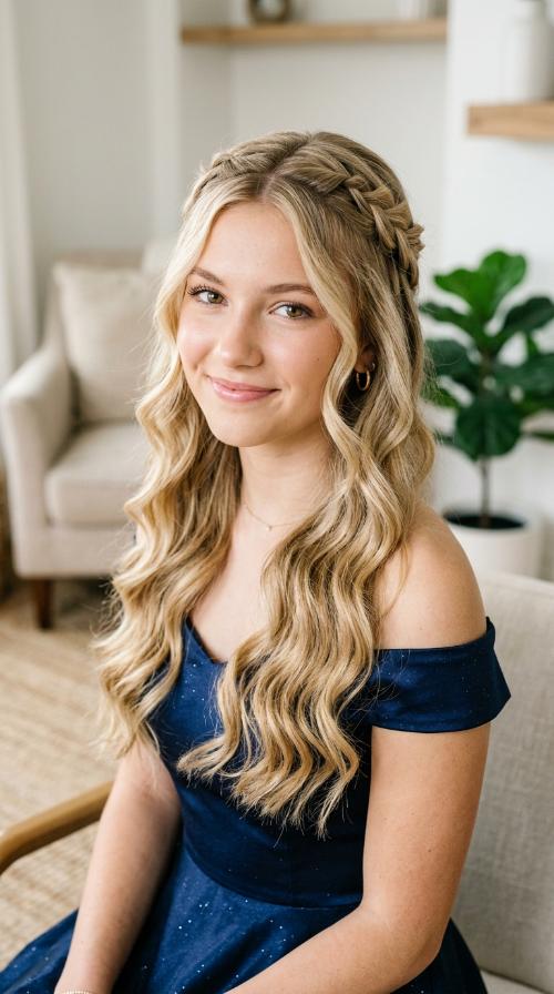 Half-Up Twisted Crown with Beachy Waves