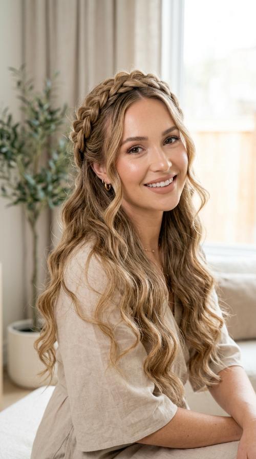Halo Braid with Cascading Soft Curls