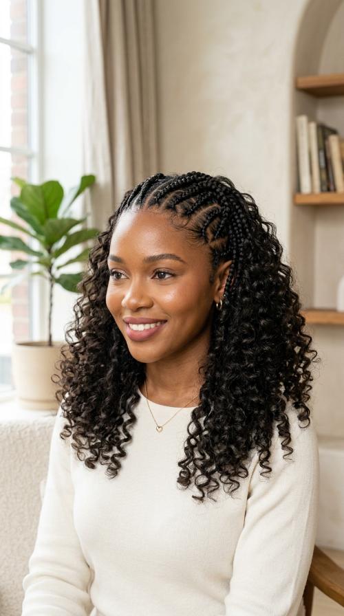 Heart-Shaped Front Braids with Soft Tousled Curls