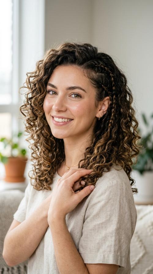 Hidden Mini Braids in Voluminous Curls