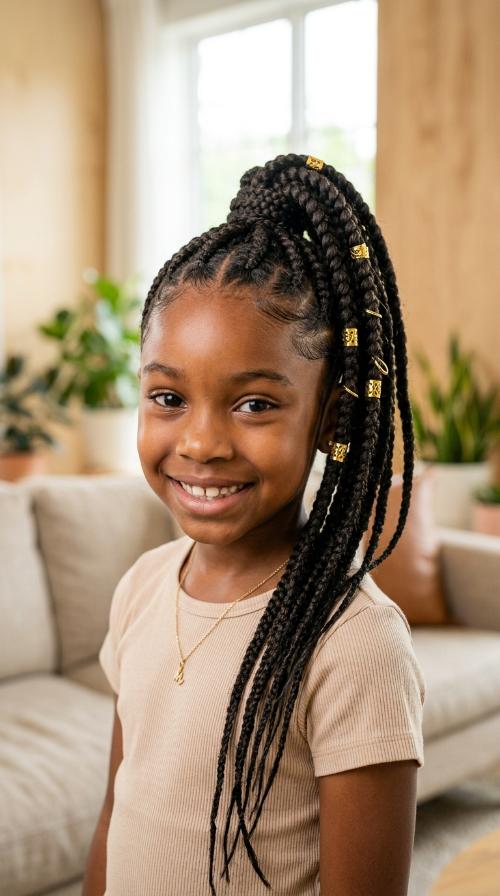 High Braided Ponytail with Gold Cuffs