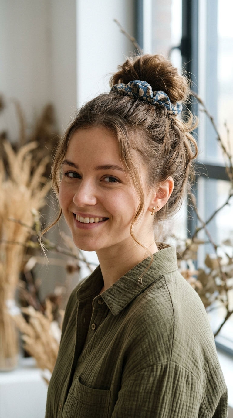 High Messy Bun with a Scrunchie