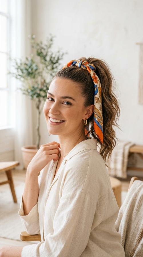 High Pony with Silk Scarf
