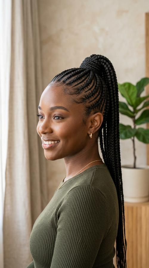 High Ponytail Stitch Braids