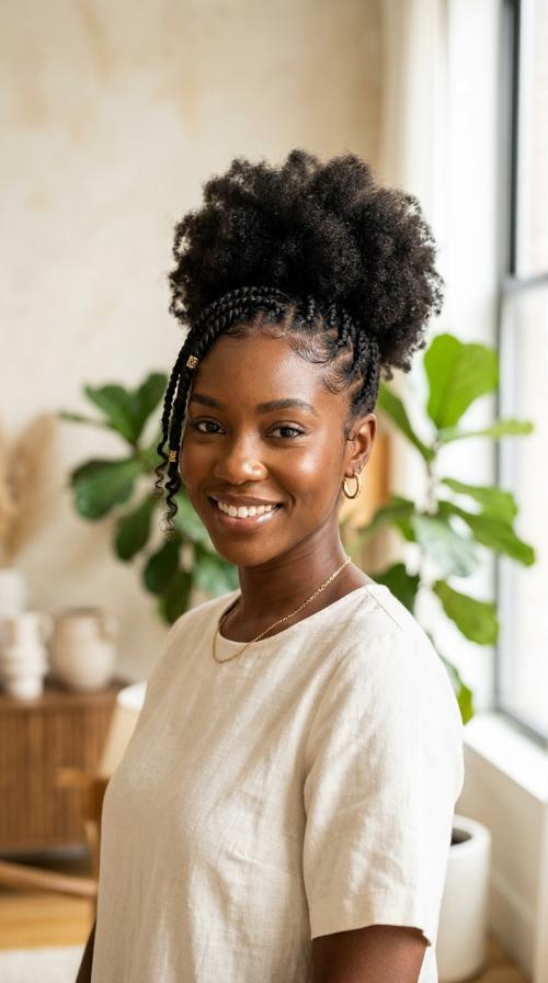 High Puff with Braided Front