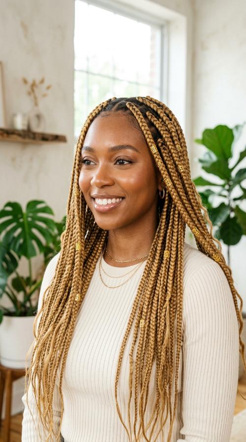 Honey Blonde Braids with Gold Cuffs