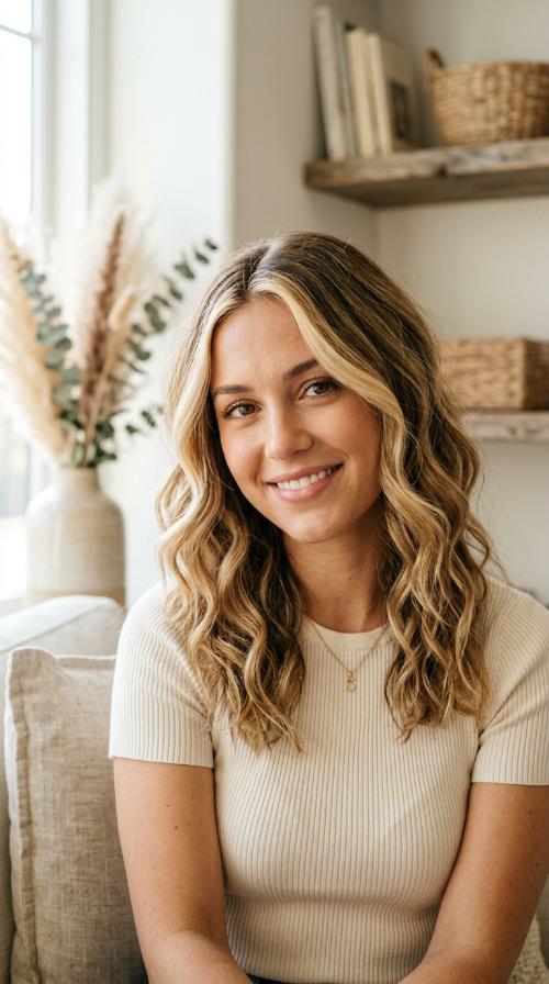 Honey Blonde Money Piece with Beachy Waves