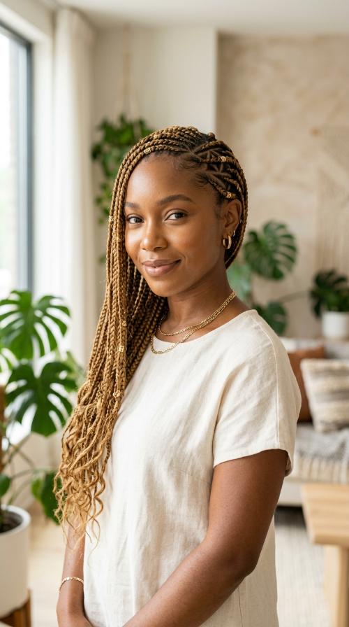 Honey Blonde Side-Swept Braids