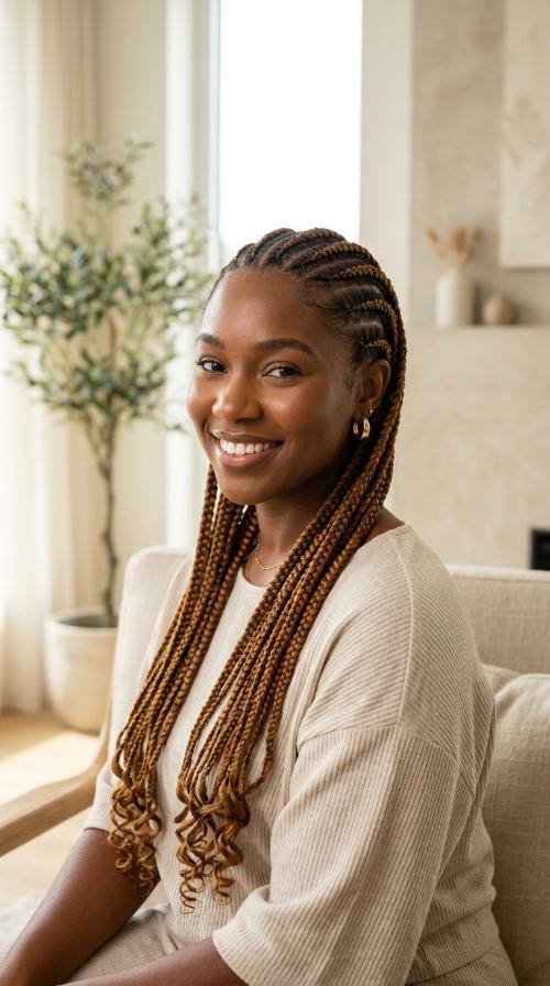 Honey Brown Feed-In Braids