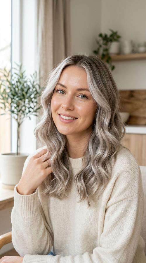 Icy Platinum Highlights on Soft Waves