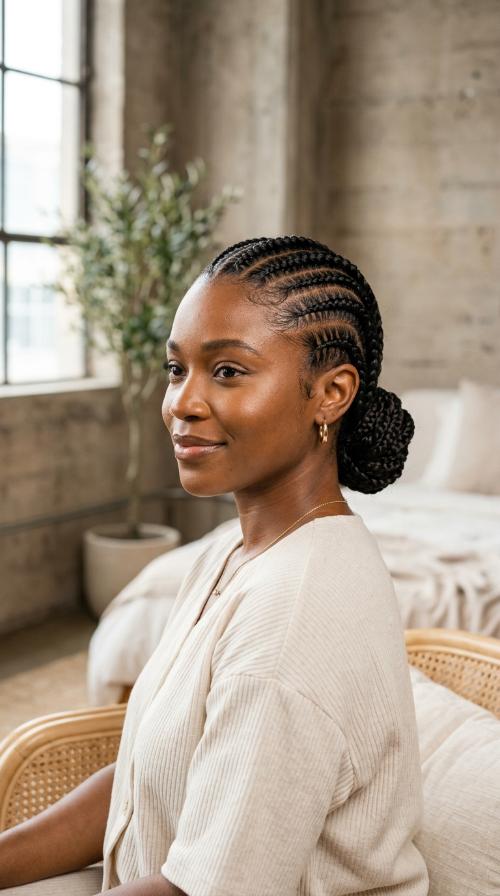 Intricate Low Bun Stitch Braids