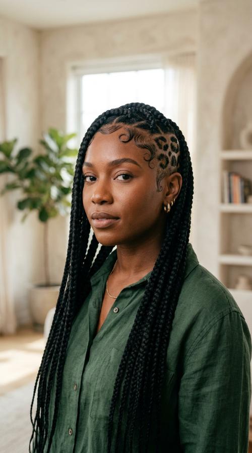 Jumbo Braids with Leopard Print Etched Sides