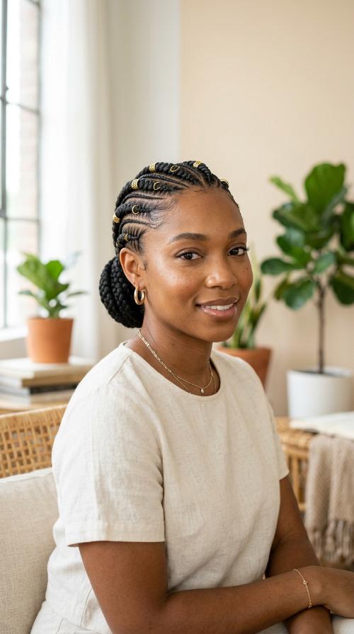 Jumbo Cornrows with Gold Cuffs
