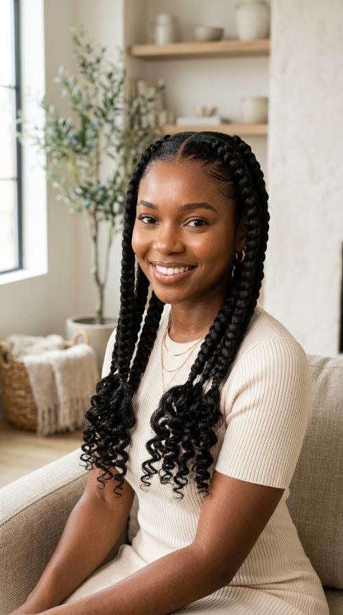 Jumbo Goddess Braids with Curly Ends