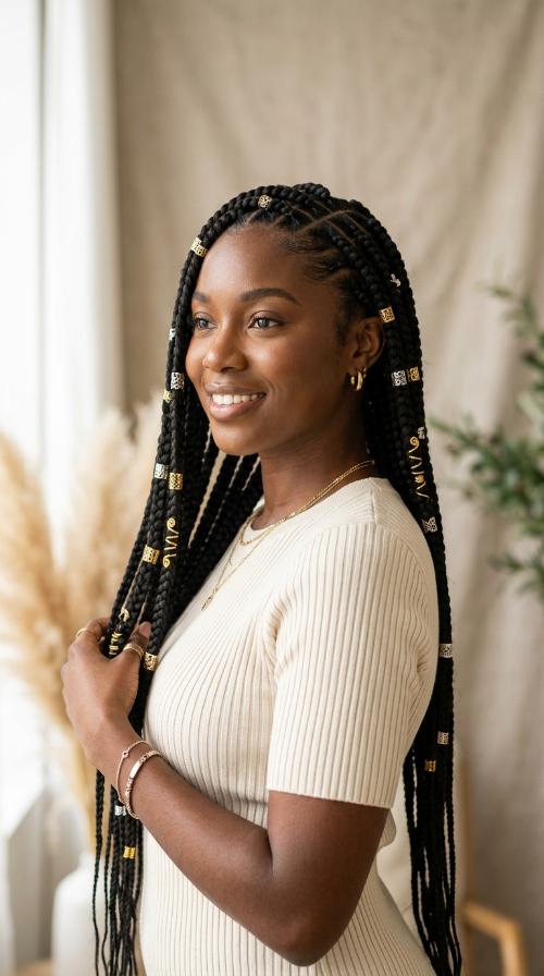Jumbo Tribal Braids with Metallic Cuffs