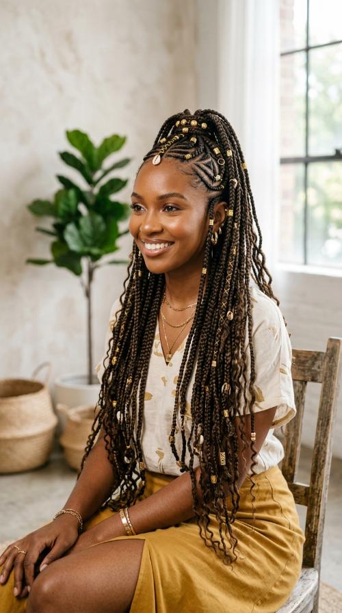 Knee-Length Fulani Braids
