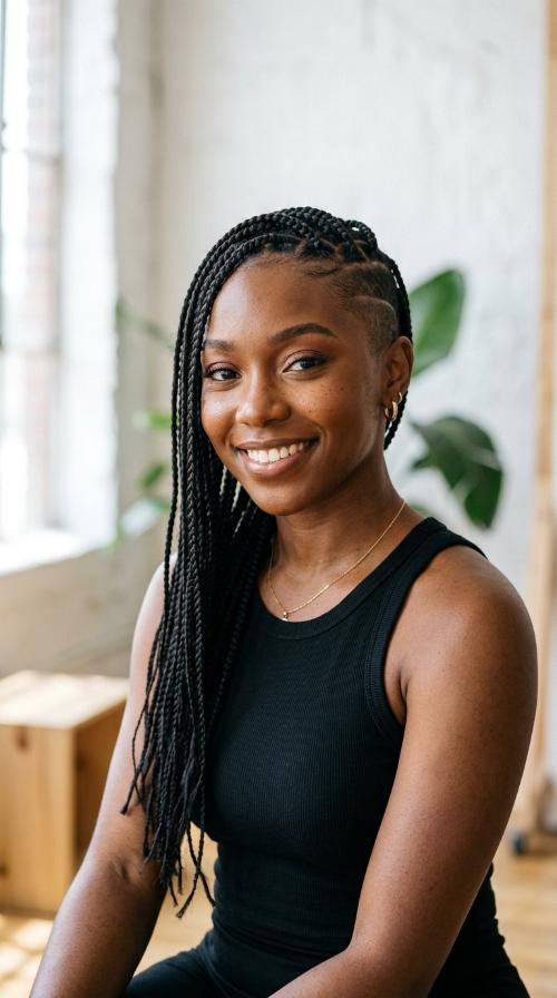 Knotless Braids with a Subtle Temple Shave