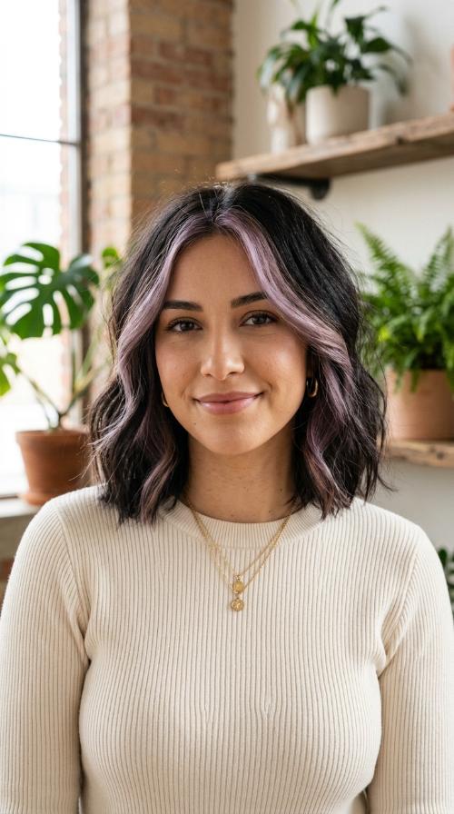 Lavender Tinted Face Frame on Dark Lob