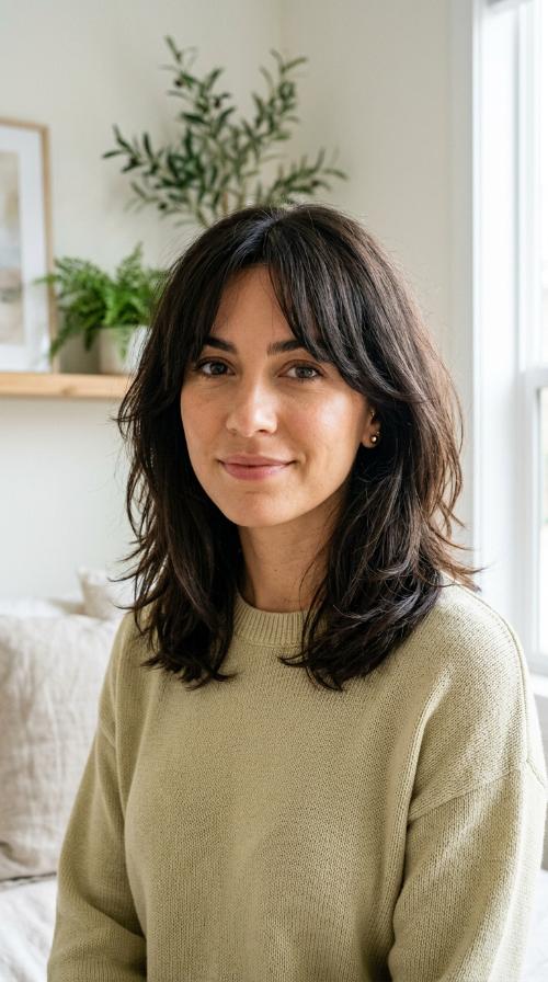 Layered Lob with Soft Curtain Bangs