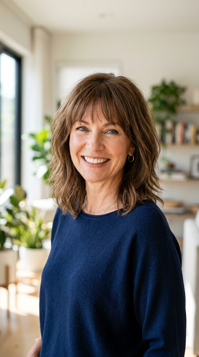 Layered Midi Cut with Thin Bangs