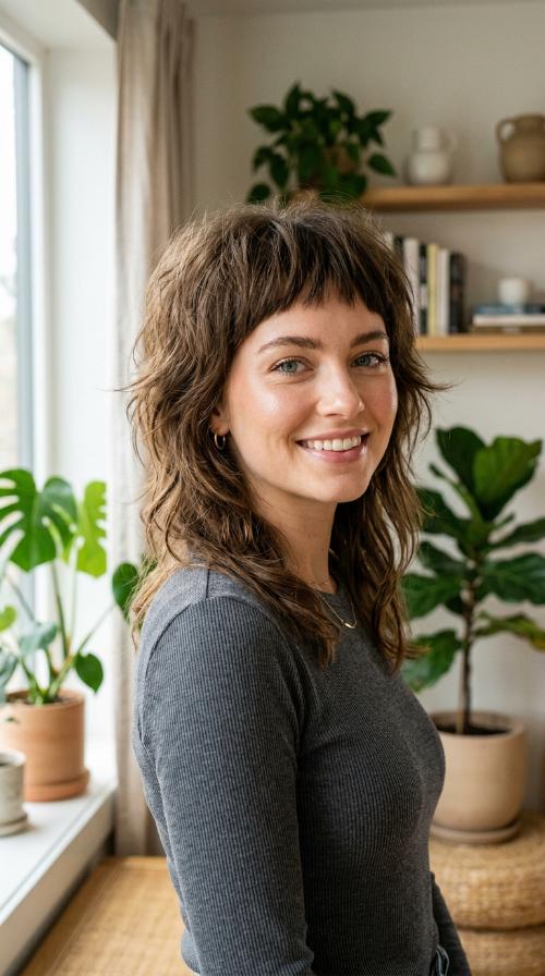 Layered Wolf Cut with Micro Bangs