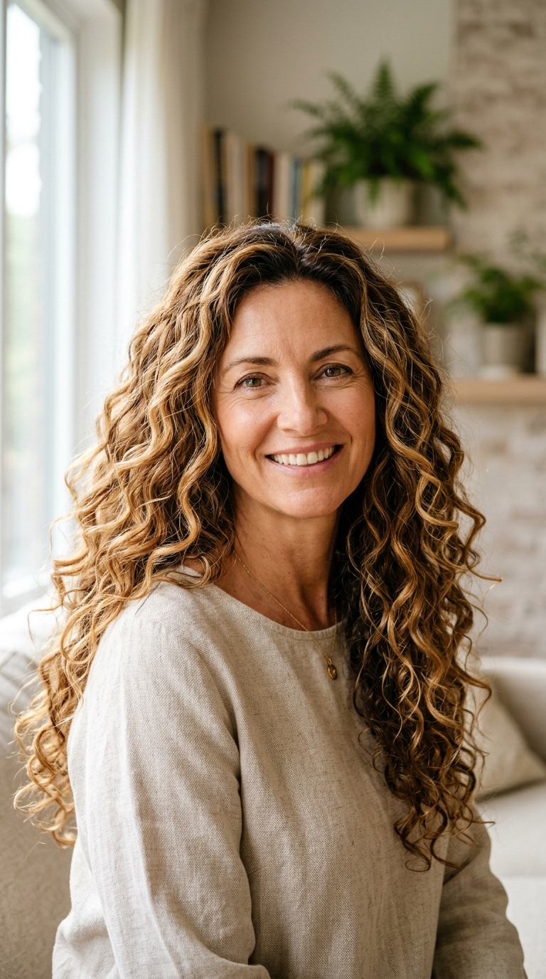 Long Cascading Curls with Highlights