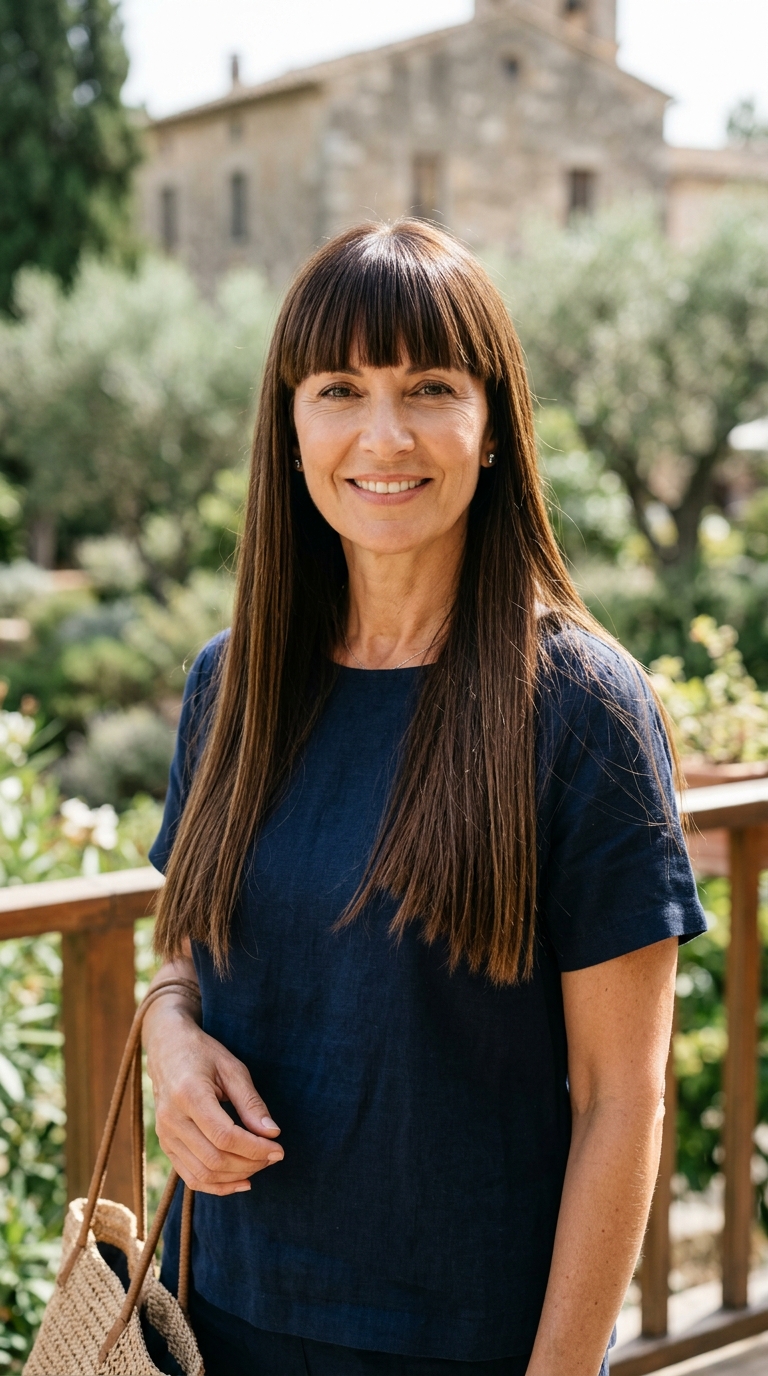 Long Straight Hair with Blunt Bangs