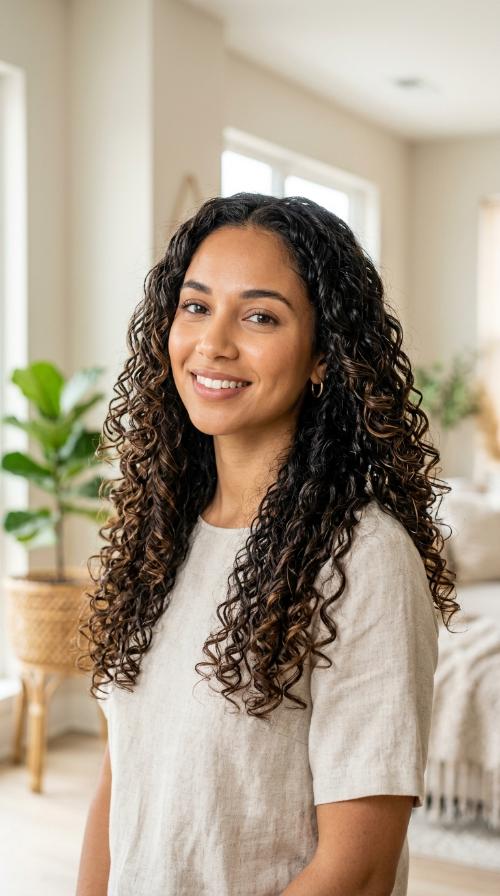 Long Tapered Curls with Deep Gloss