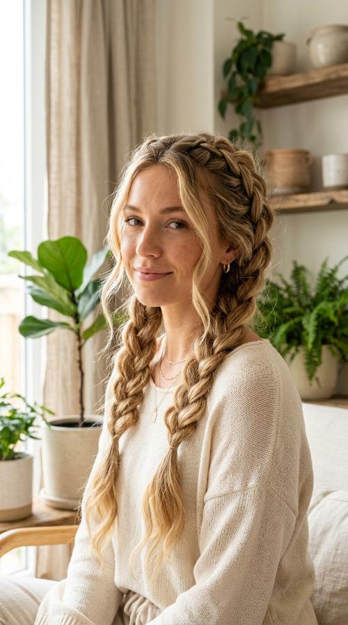 Loose Bohemian Dutch Braids