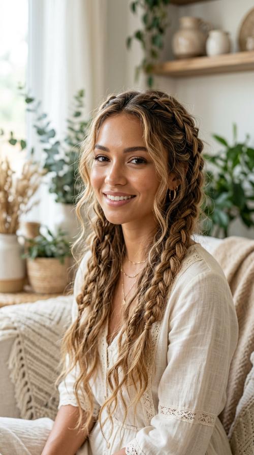 Loose Dutch Braids with Tendrils