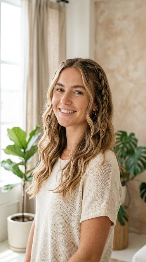 Loose Waves with Face-Framing Braids