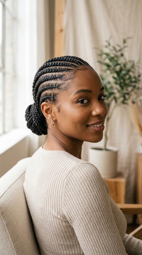 Low Bun Stitch Braid Updo