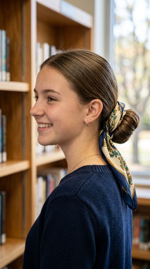 Low Bun with a Silk Scarf