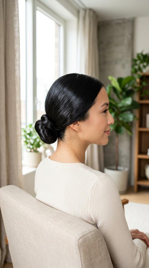 Low Chignon with a Mirror Finish