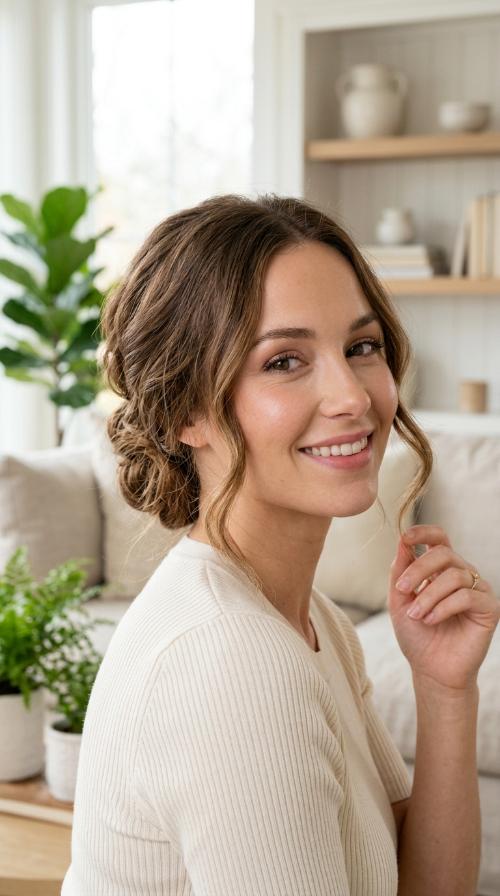 Low Chignon with Face-Framing Tendrils