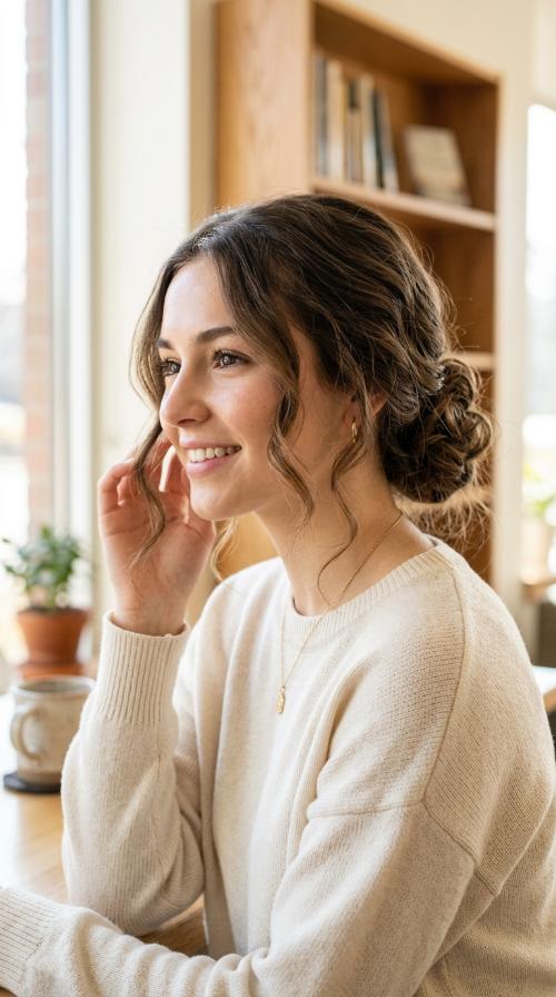 Low Chignon with Face-Framing Tendrils