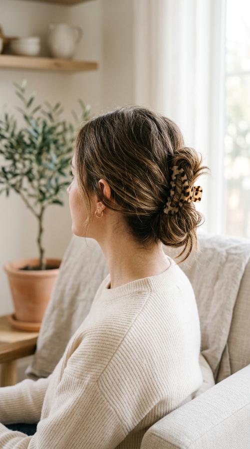 Low Messy Bun with a Claw Clip