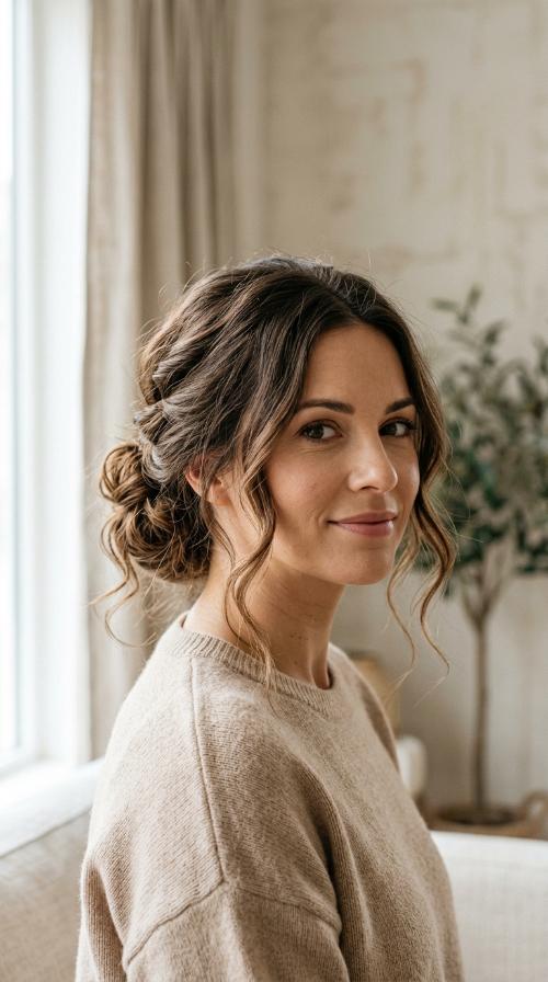 Low Messy Bun with Tendrils