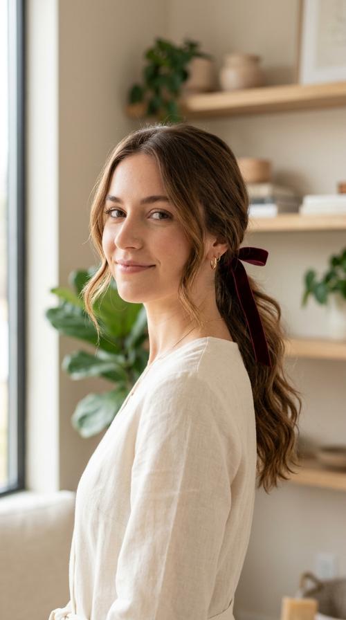 Low Ponytail with Velvet Ribbon