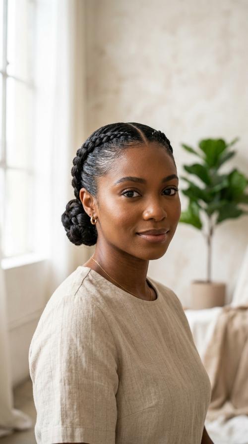 Low Sleek Braided Buns